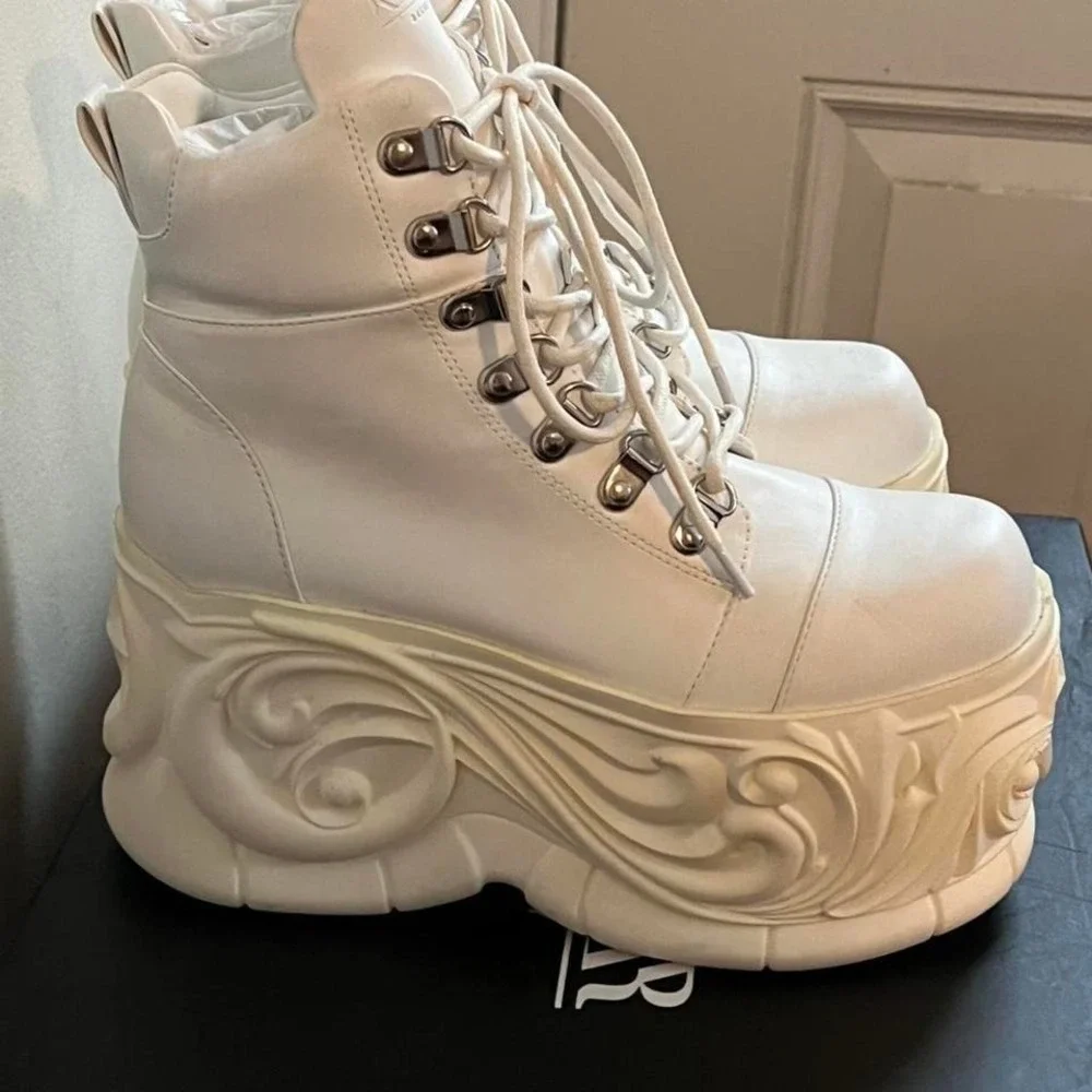 killstar nightflaw white‎ laceup platform boots rave pastel goth 5